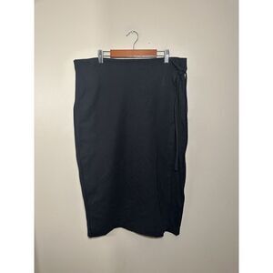 Dip Ponte Knit Faux Wrap Skirt XL‎  Stretch Side Tie Pencil Minimalist Black
